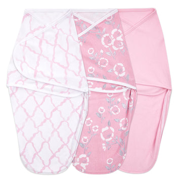 Aden + Anais, Cotton Knit Baby Wrap, Newborn Wearable Swaddle Blanket, 3 Pack, Pink Stencil, 0-3 Months