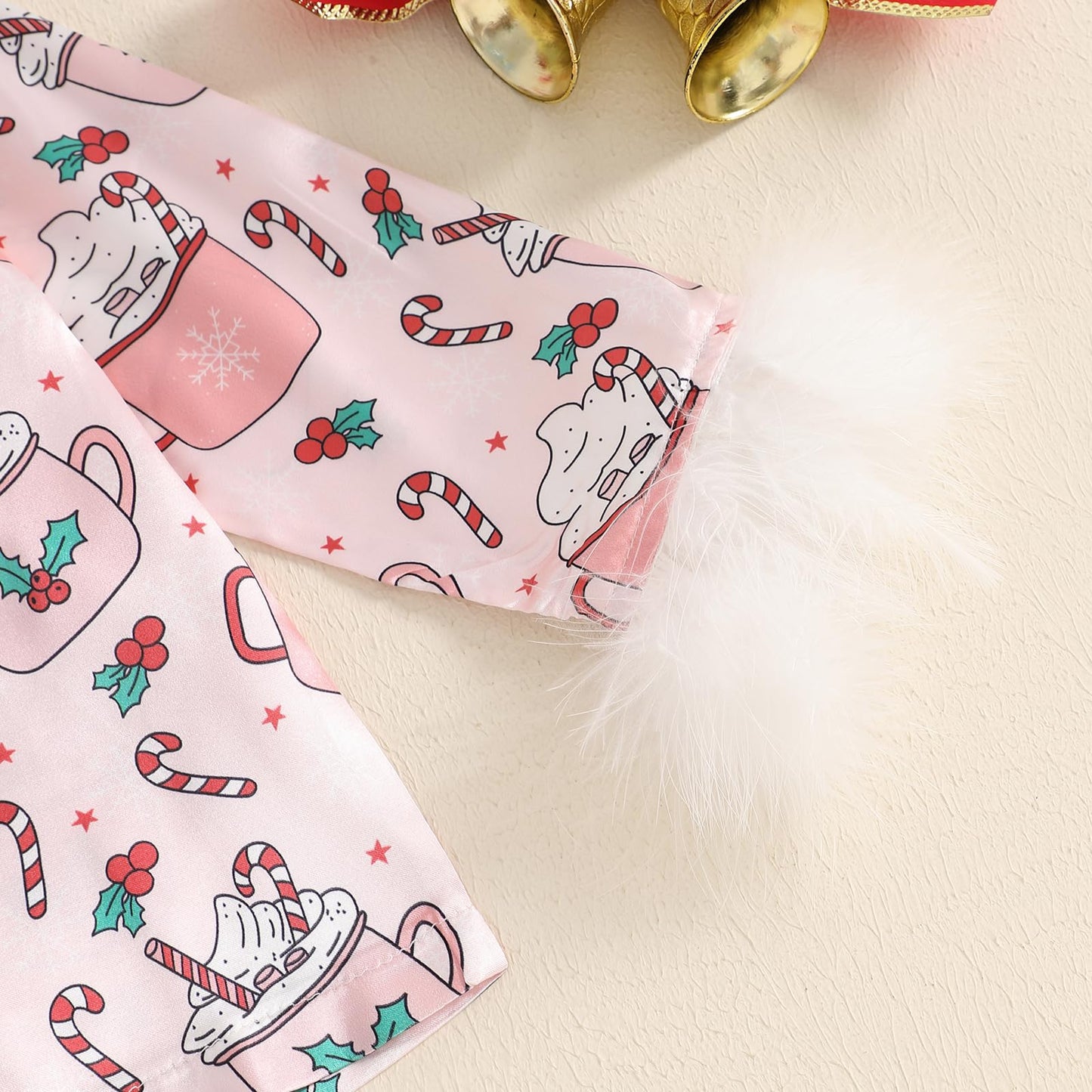 Fsadfeas Kids Girls Christmas Valentines Pajamas Cute Print Button Down Tops + Pants Toddler Satin Sleepwear Silk Pajama Set(Pin