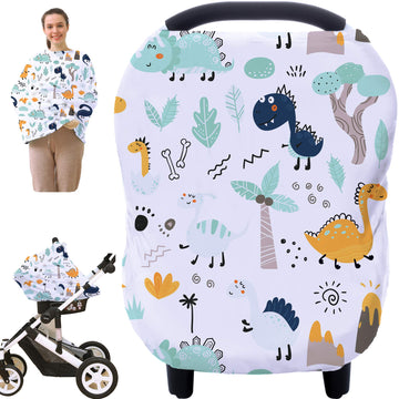 Multi-Use Carseat Canopy Cover - Breathable Breastfeeding Covers, Car Seat Covers For Babies, Stroller Canopy Cover (Cute Dinosa