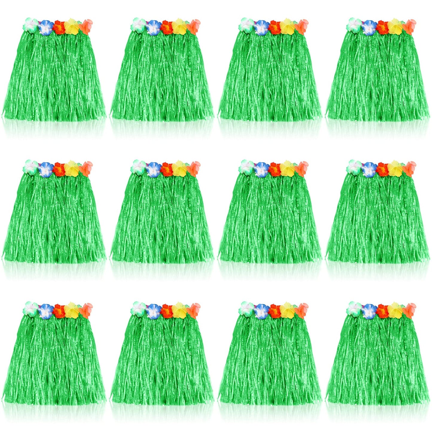Tarpop 12 Pcs Hawaiian Hula Grass Skirts for Kids 40 cm Grass Skirts for Girls Luau Party Birthday Decoration Festive Show(Green