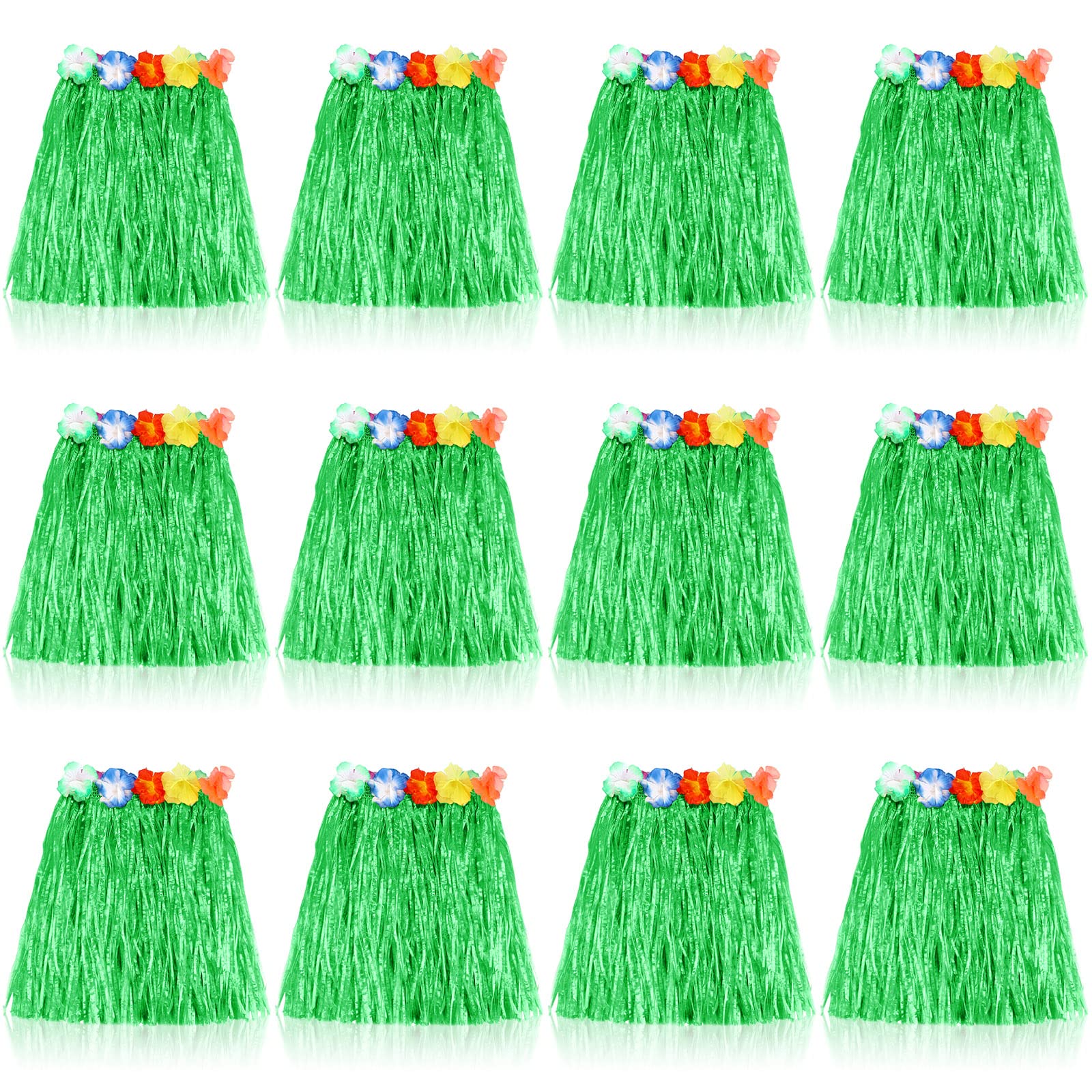Tarpop 12 Pcs Hawaiian Hula Grass Skirts for Kids 40 cm Grass Skirts for Girls Luau Party Birthday Decoration Festive Show(Green