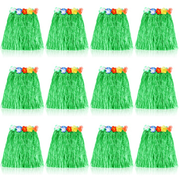 Tarpop 12 Pcs Hawaiian Hula Grass Skirts for Kids 40 cm Grass Skirts for Girls Luau Party Birthday Decoration Festive Show(Green