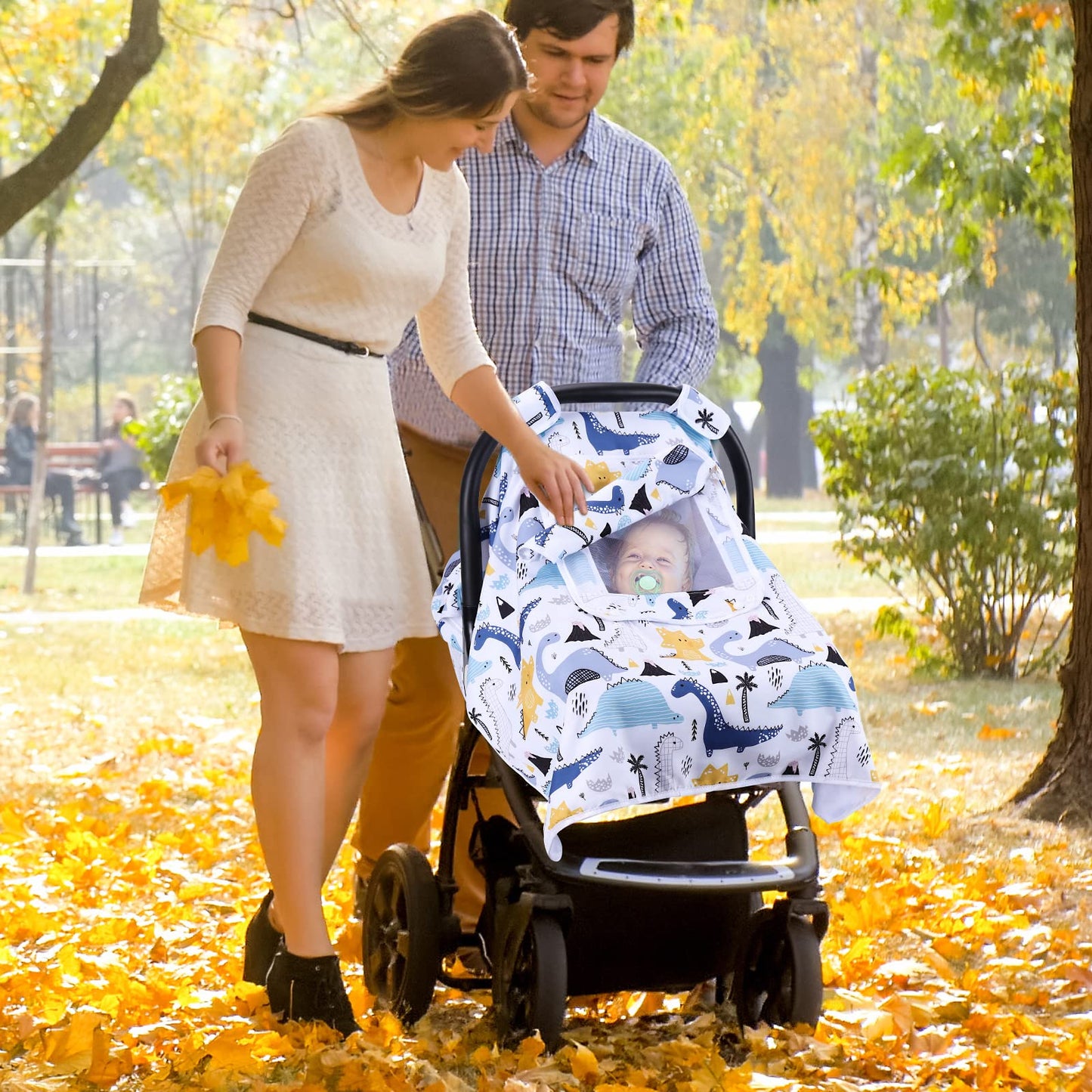THE KENKYO Car Seat Covers for Babies, Baby Car Seat Cover for Girls Boys, Kick-Proof Newborn Carrier Canopy with Breathable Mes
