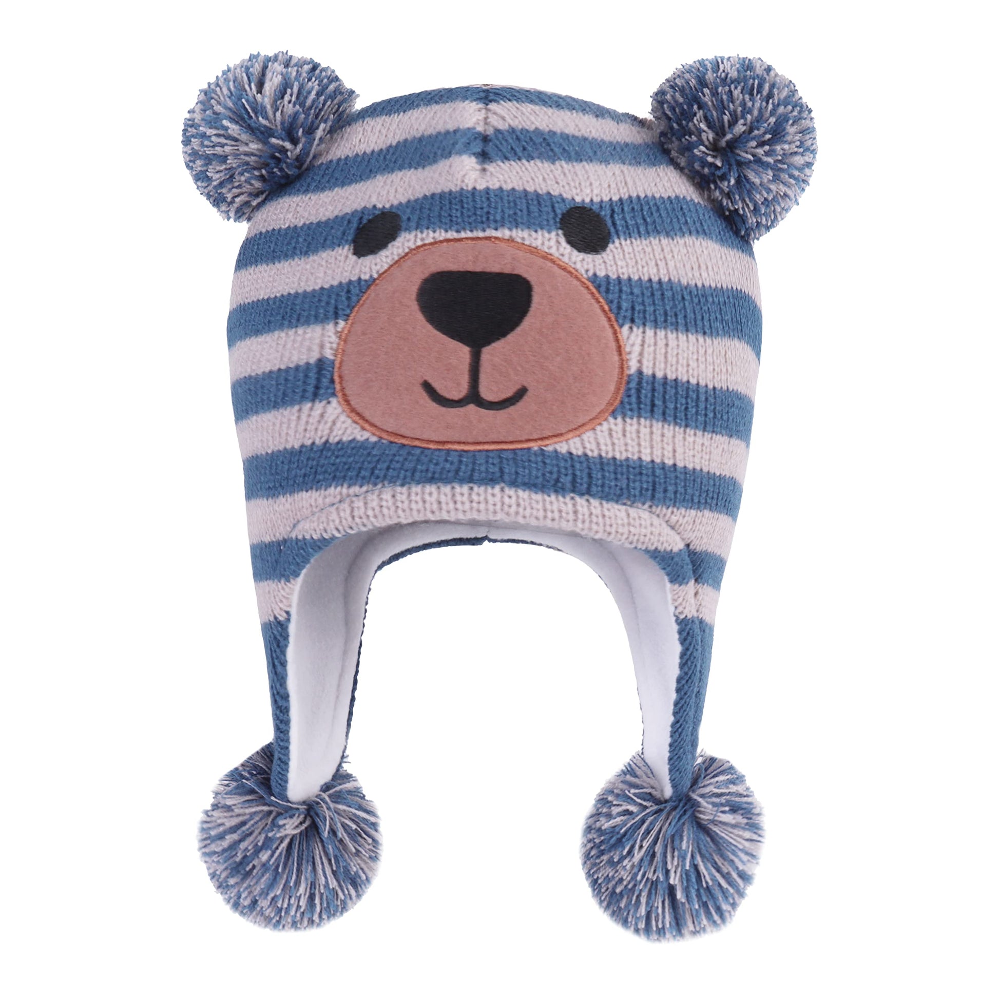 Langzhen Toddler Kids Infant Winter Hat,Earflap Knit Warm Cap Fleece Lined Beanie For Baby Boys Girls (Bear-Blue+Grey 6-12 Month
