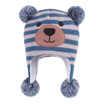 Langzhen Toddler Kids Infant Winter Hat,Earflap Knit Warm Cap Fleece Lined Beanie For Baby Boys Girls (Bear-Blue+Grey 6-12 Month