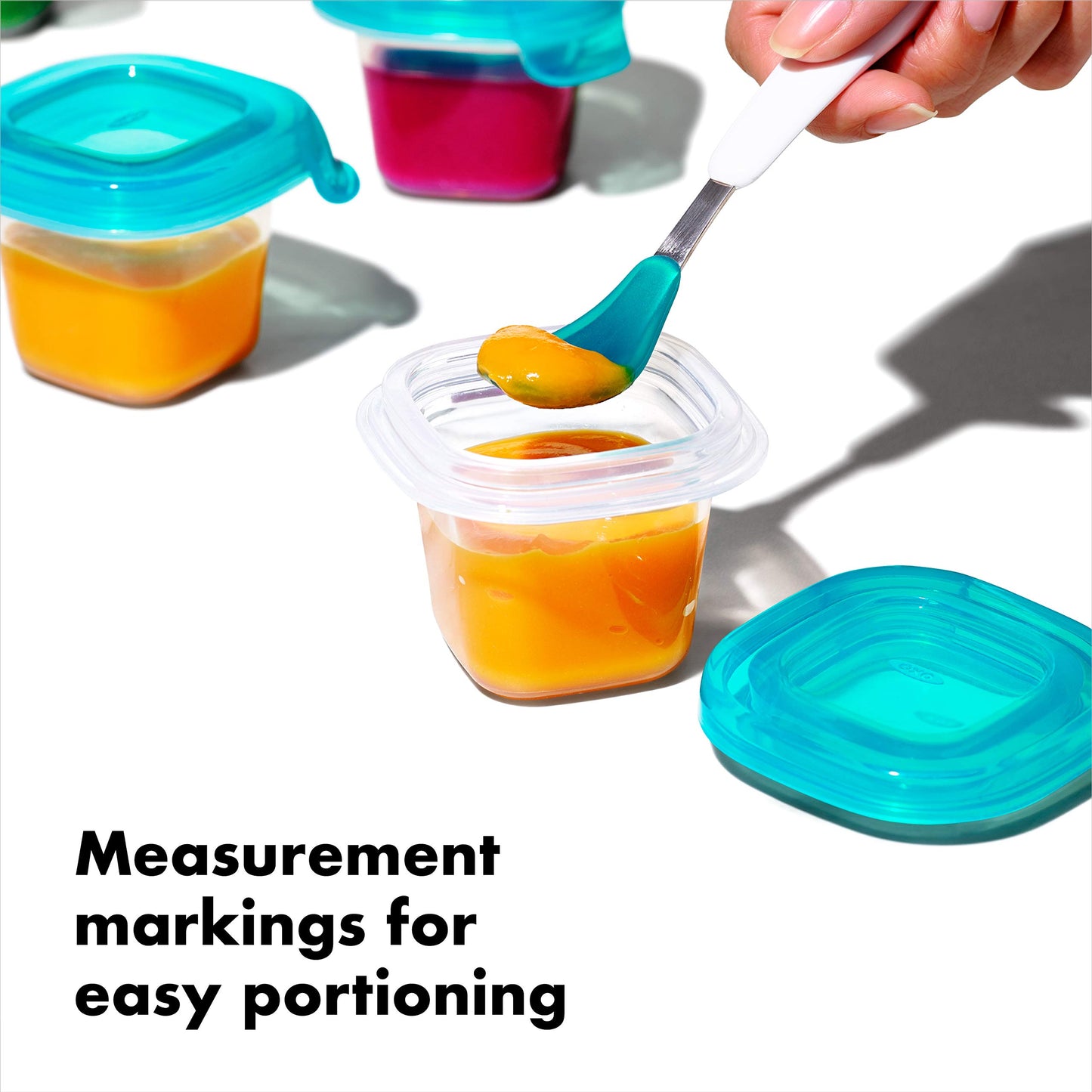 Oxo Tot Silicone Baby Food Storage Containers, Teal, Set Of Six 2Oz Containers
