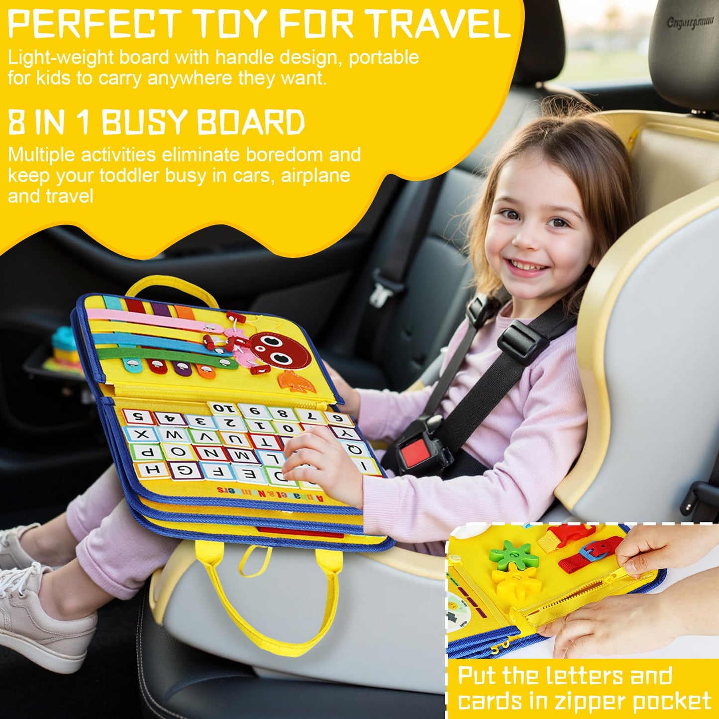 Esjay Toddler Busy Board Montessori Toys for Boys Girls, Sensory Board Educational Activities for Learning Fine Motor Skills, Bi