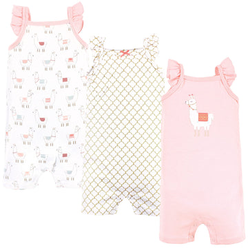 Hudson Baby Baby Cotton Rompers, Llama, 0-3 Months
