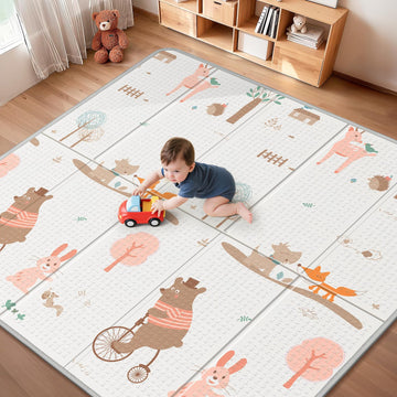 Foldable Baby Play Mat for Floor, PIGLOG 79x71 Extra Large Crawiling Play Mat for Babies, Waterproof & Portable Tummy Time and N