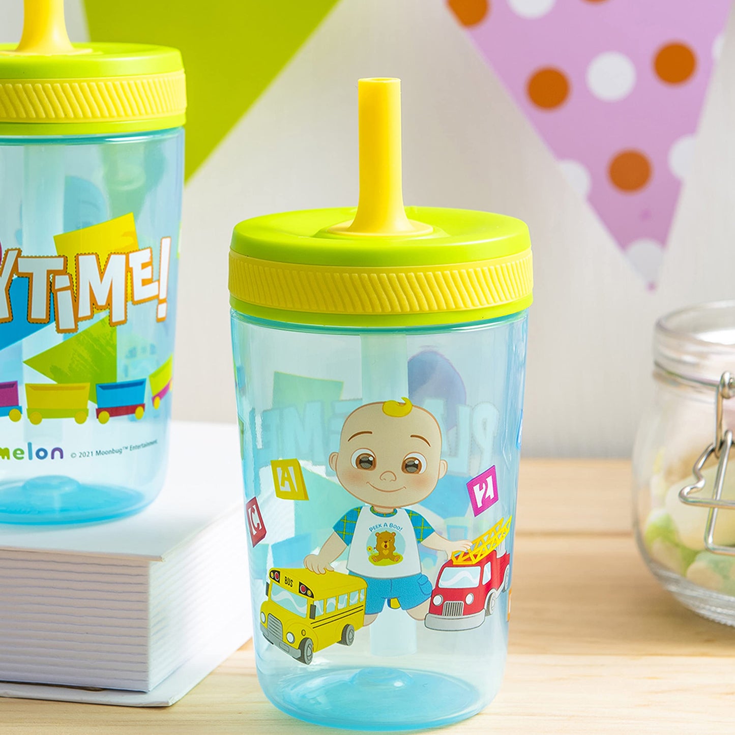 Zak Designs 15Oz Cocomelon Kelso Tumbler Set, Leak-Proof Screw-On Lid With Straw Made Of Durable Plastic And Silicone, Perfect B
