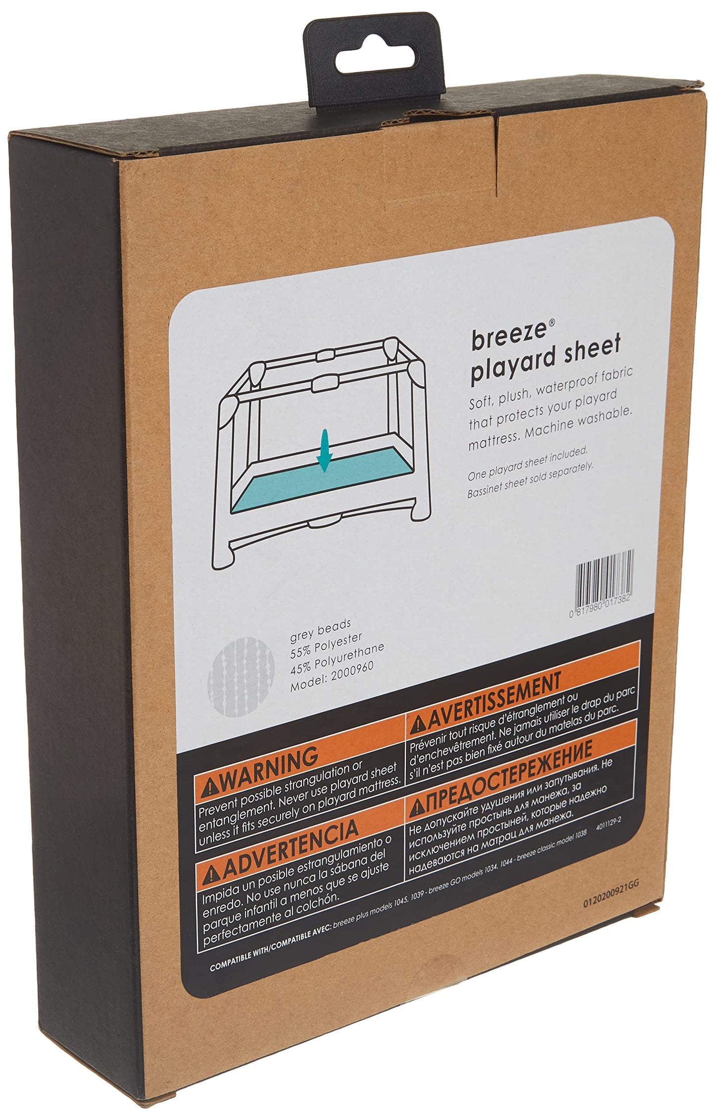 4moms Breeze Playard Sheets, Machine Washable, Soft, Plush, Waterproof Fabric, Grey Beads