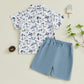 LAGKIYOJ Toddler Boy Summer Clothes Baby Boy Hunting Outfit Duck Print Lapel Button Down Shirt+Shorts Cute Infant Outfits (Blue