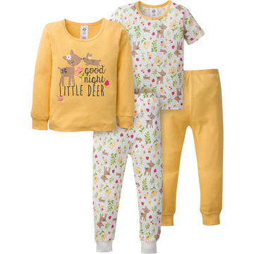 Gerberbaby Girlstoddler Snug Fit 4-Piece Pajama Setyellow Deer24 Months