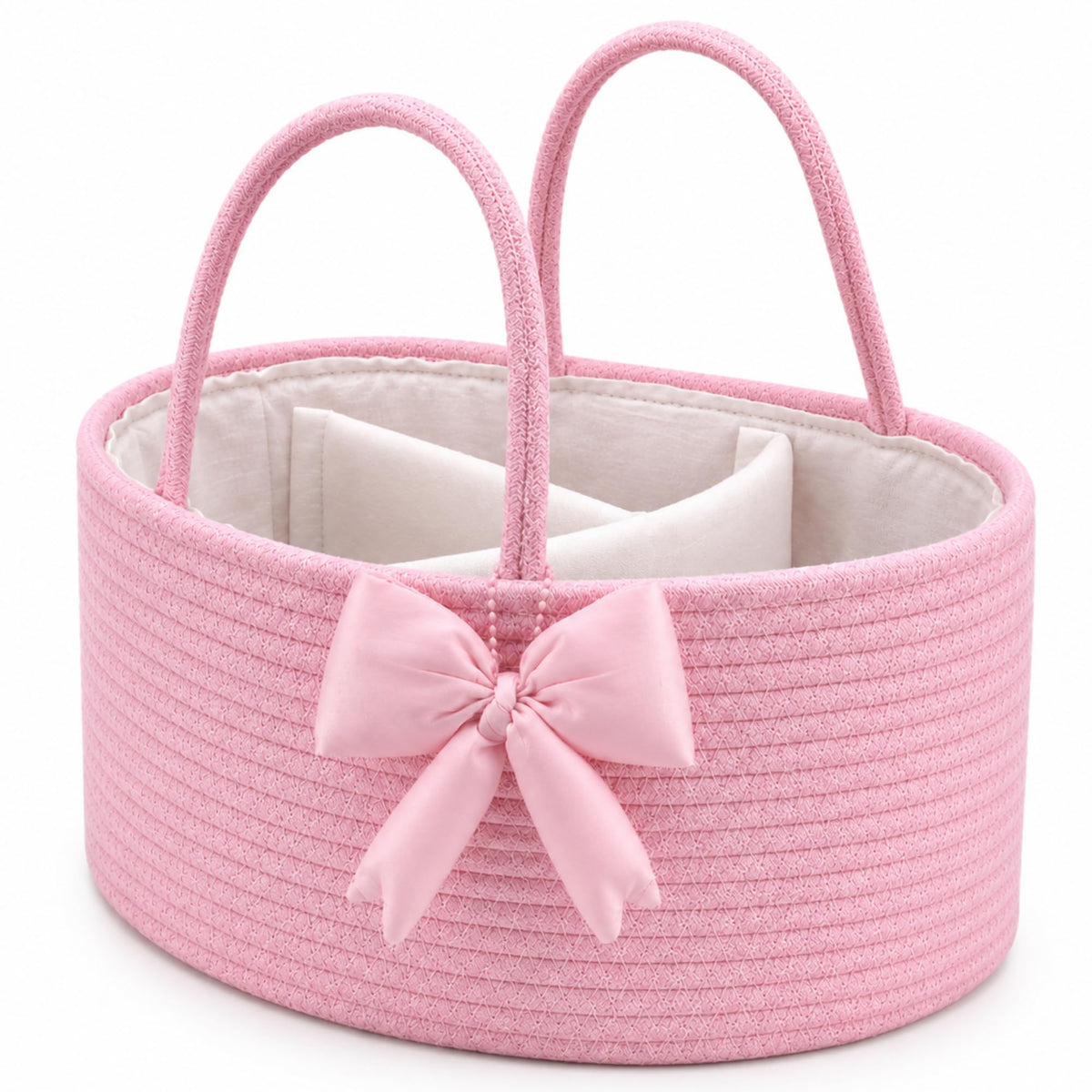 Hushee Pink Bow Baby Diaper Caddy Organizer Baby Gift Bag with Handle Nursery Storage Basket for Newborn Boy and Girl Storage Bi