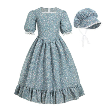 Nuoqi Pioneer Dresses For Girls Prairie Girl Dress Colonial Girl Costume 8-9, Blue