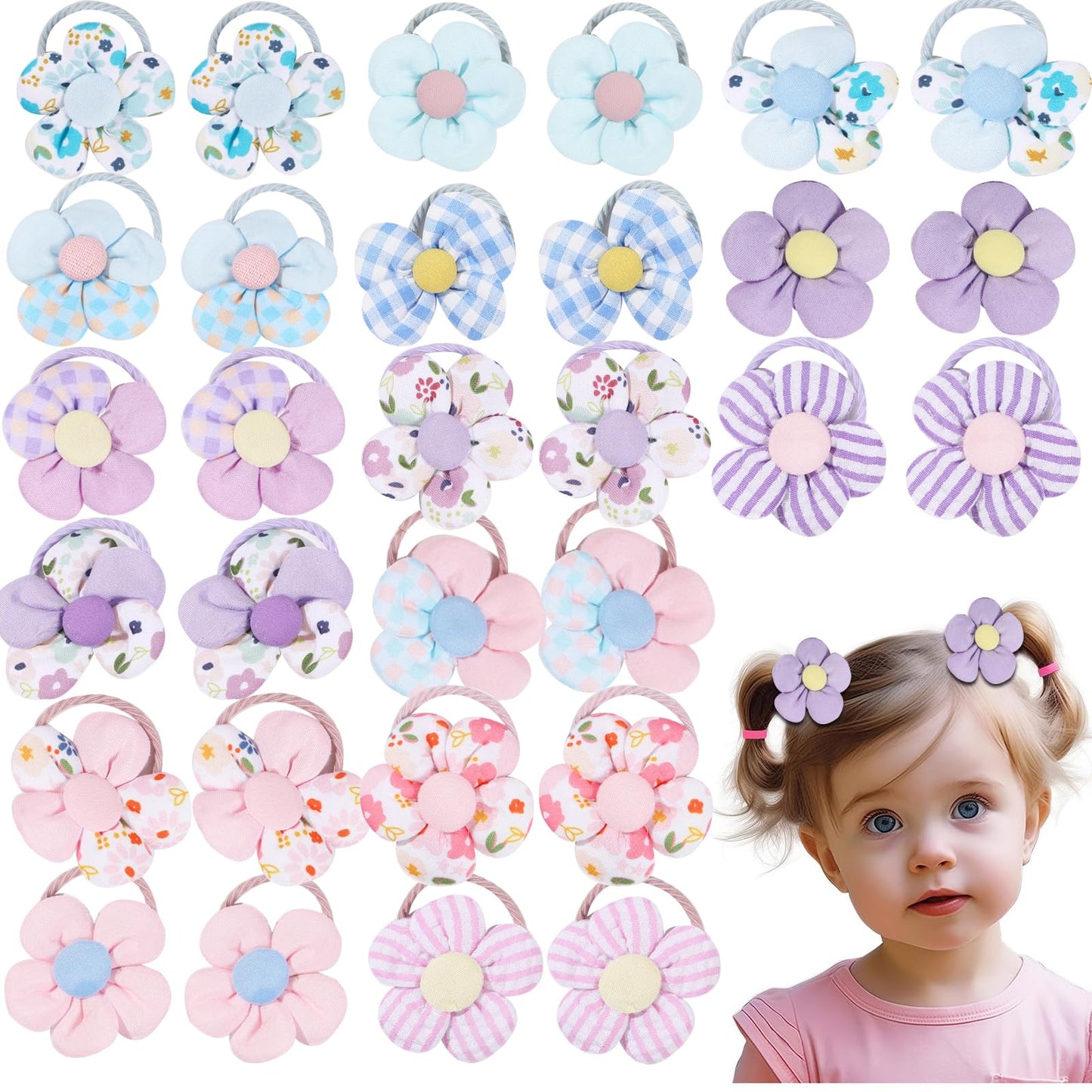 30Pcs 2 Inch Baby Girls Hair Ties With Flower Bows,Soft Elastics Ponytail Holders Hair Accessories For Infants Toddlers Baby Gir