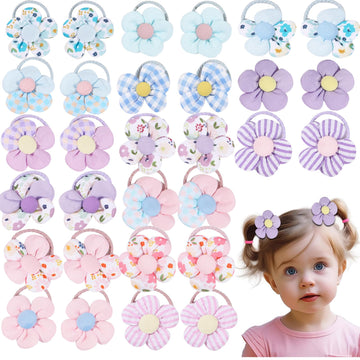 30Pcs 2 Inch Baby Girls Hair Ties With Flower Bows,Soft Elastics Ponytail Holders Hair Accessories For Infants Toddlers Baby Gir