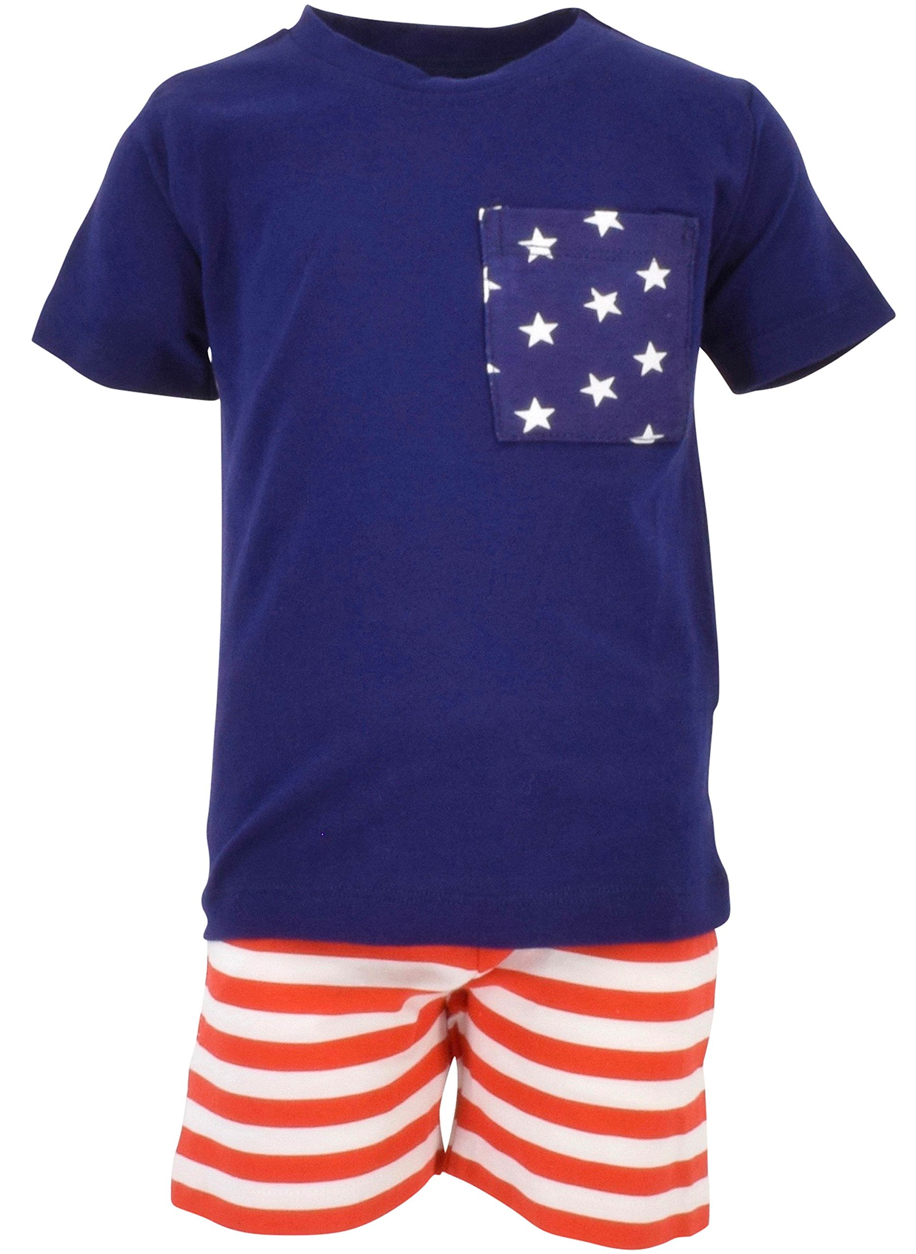 Unique Baby Boys Patriotic 4Th Of July 2-Piece Summer Outfit (3T, Blue)