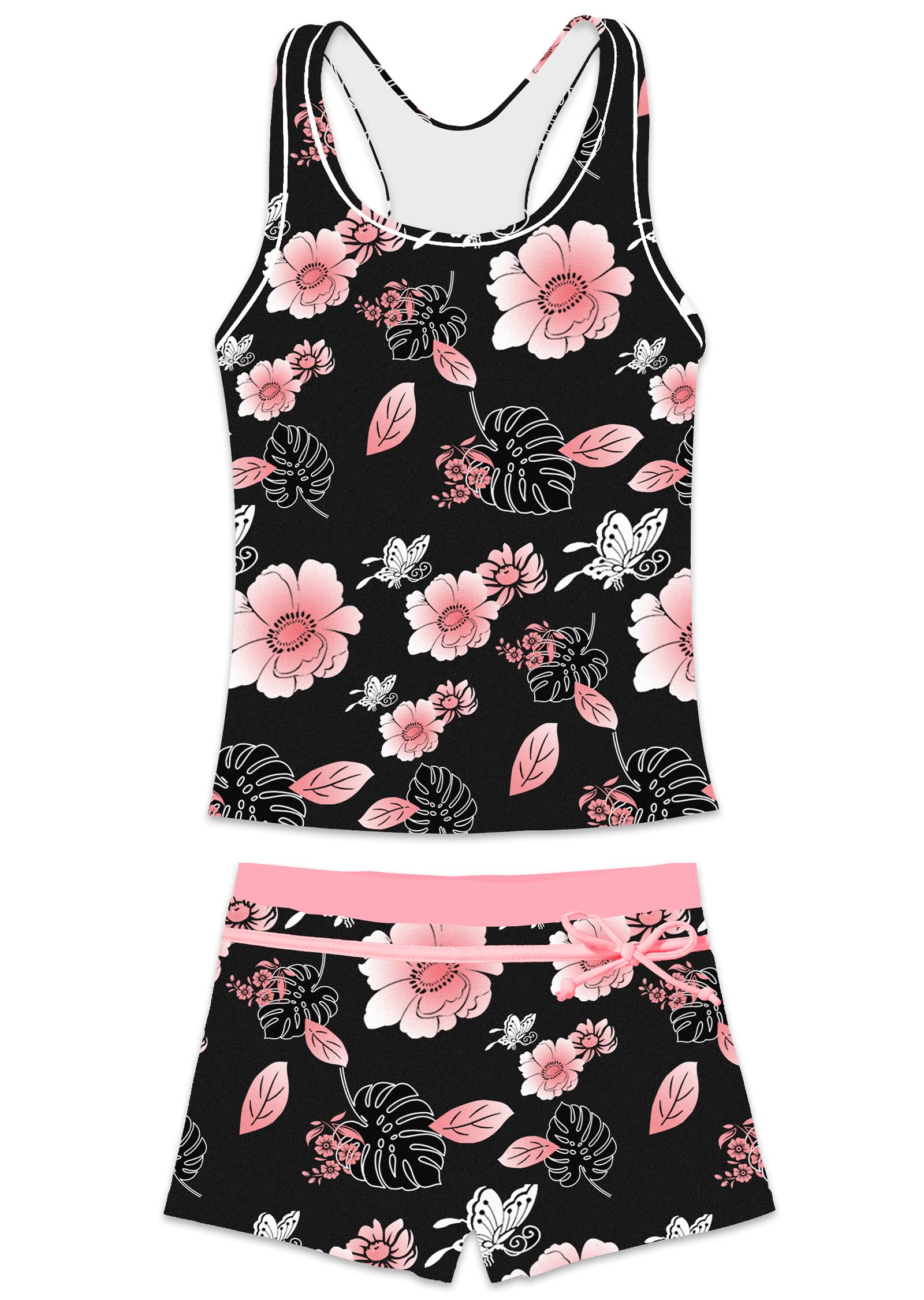 Proallo Girls Bathing Suits Two Piece Vest Style Swimsuit With Boyshort Tankini Swimwear Butterfly