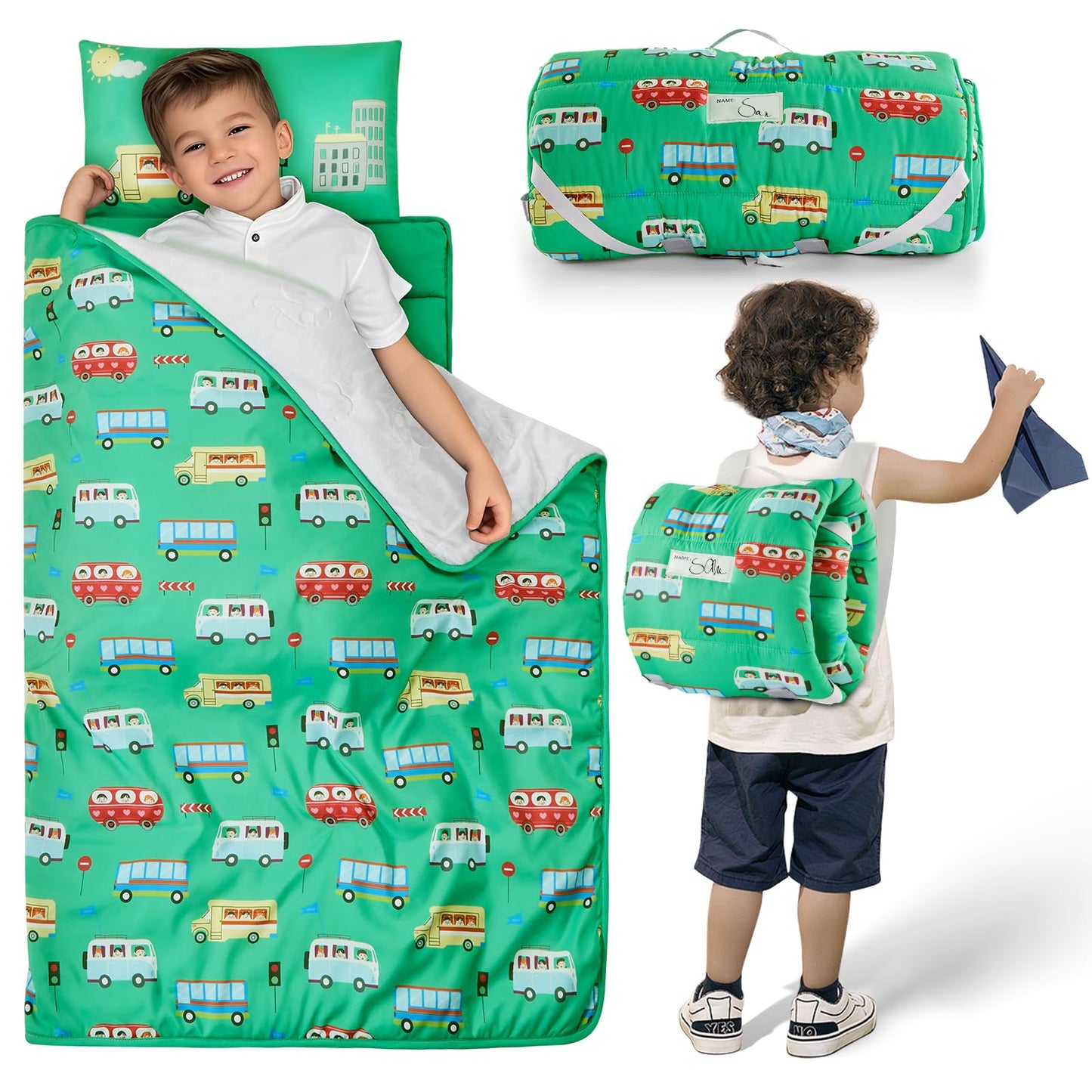 Safotad Toddler Nap Mat With Pillow & Blanket, 54'X33' Portable Roll-Up Design - Soft, Washable, Lightweight Toddler Sleeping