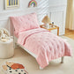 Dushow 4 Piece Toddler Bedding Set For Girls,Embroidery Crib Bed Comforter Set,Includes Toddler Bed Comforter,Fitted Sheet,Flat