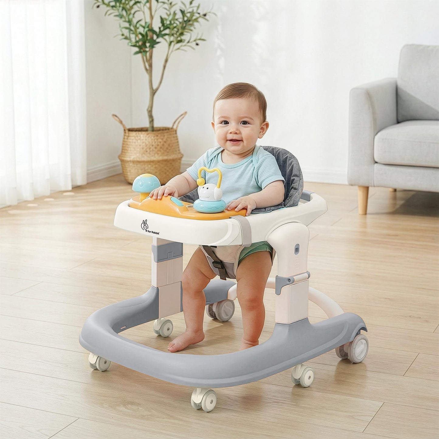 R For Rabbit Little Feet Sportz Baby Walker For Kids 9 To 18 Months For Boy Girl Push Activity Walker With Music | (Grey White)