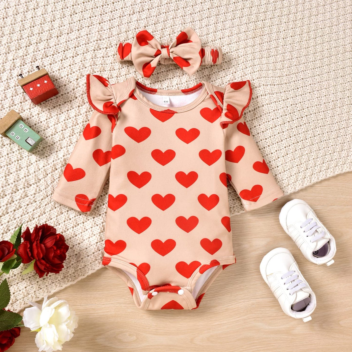 Aalizzwell 0-3 Months Newborn Infant Baby Girls Valentines Day Clothes Heart Long Sleeve Spring Outfit Red