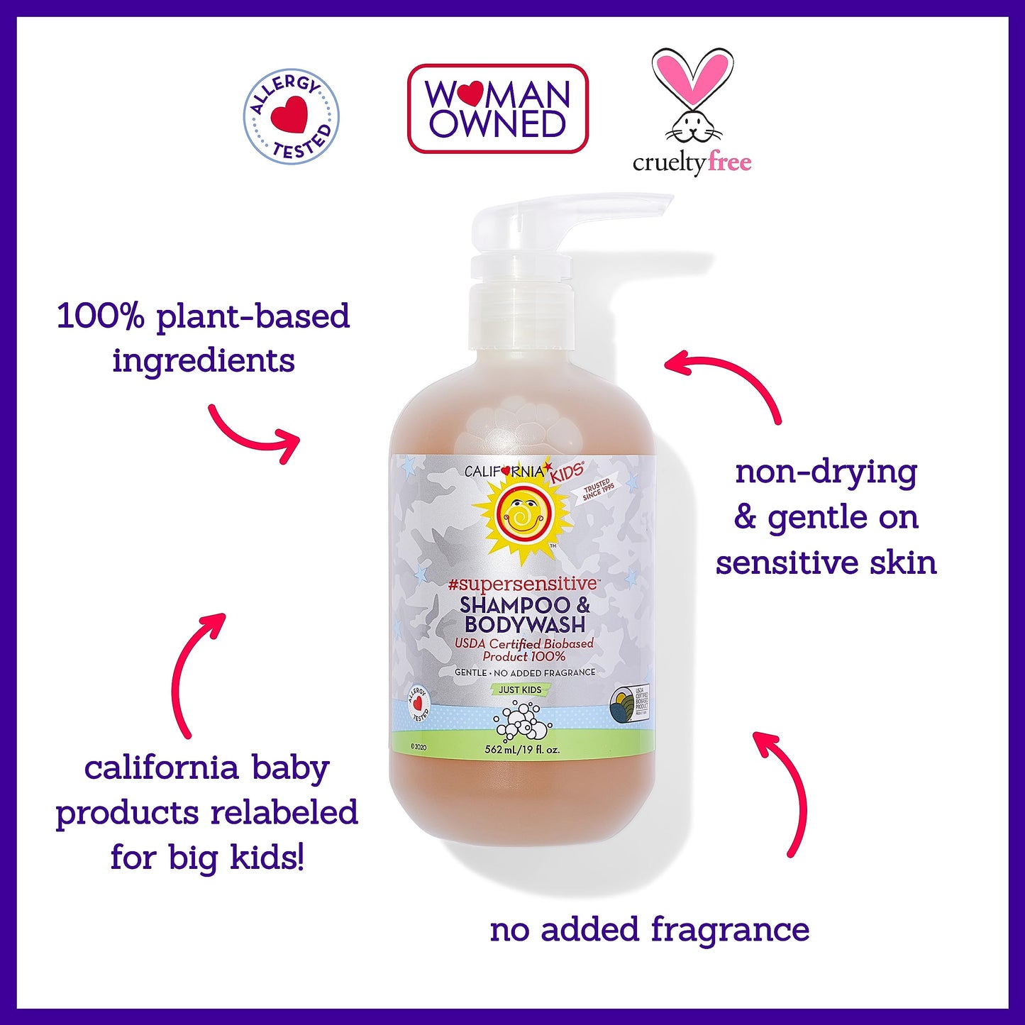 California Kids Super Sensitive Unscented Shampoo And Bodywash | 100% Plant-Based | Gentle Skincare For Kids | Fragrance Free Sh
