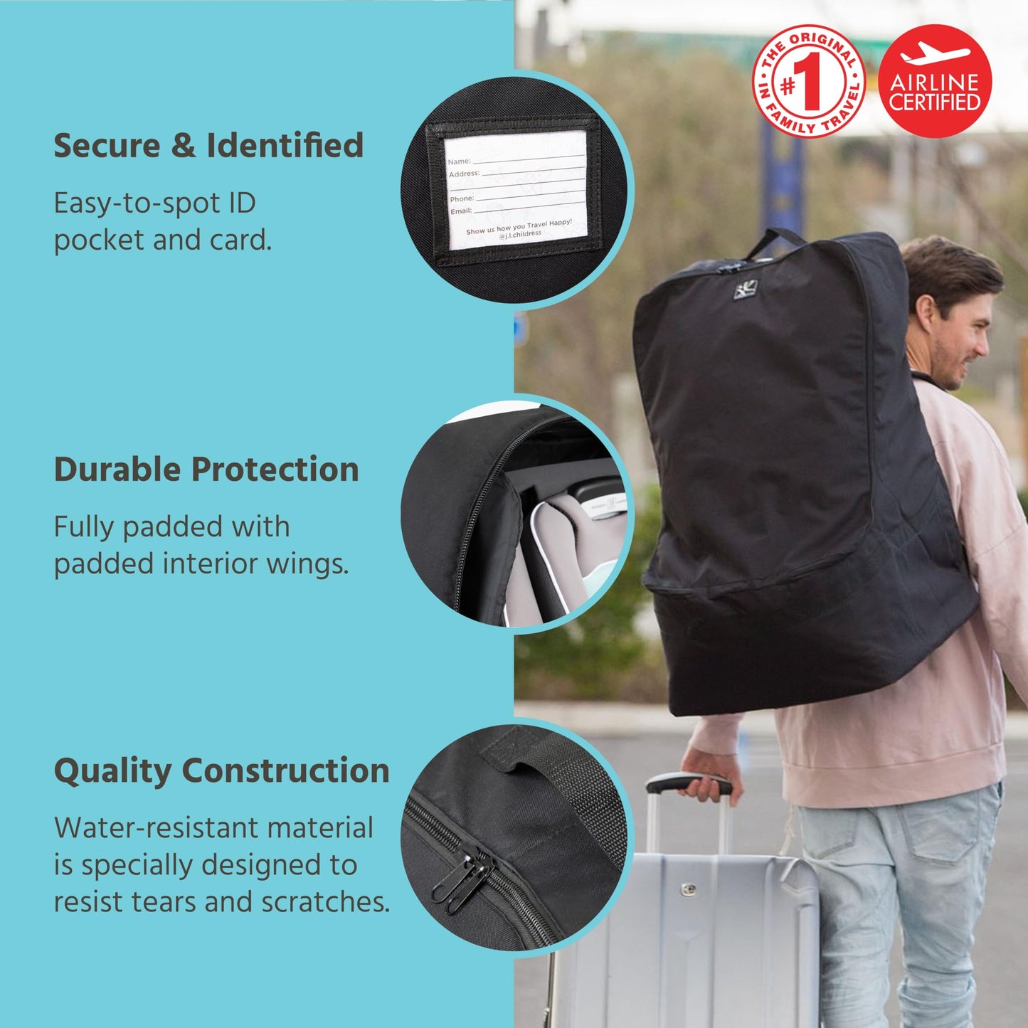 J.L. Childress Ultimate Backpack Car Seat Travel Bag - Fully Padded - Heavy Duty Car Seat Backpack- Airplane Travel Bag For Baby