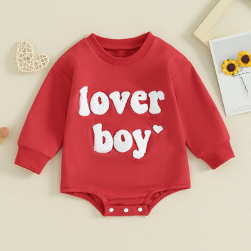 Lesimsam Newborn Baby Boy Girl Valentines Day Outfit Sweatshirt Bubble Romper Oversized Long Sleeve One-Piece Outfit (Red Lover