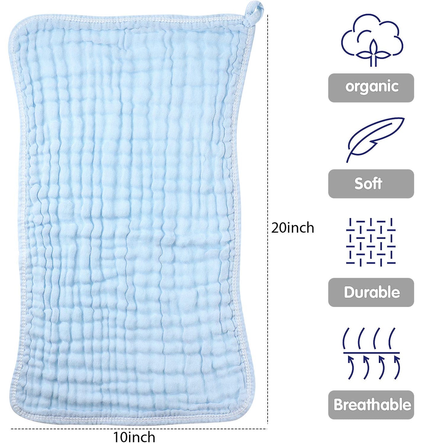 Irenare 6 Pieces Large 20 X 10 Inch Muslin Burp Cloths Multi-Colors Cotton Muslin Washcloths Baby Burping Cloth Diapers 6 Absorb