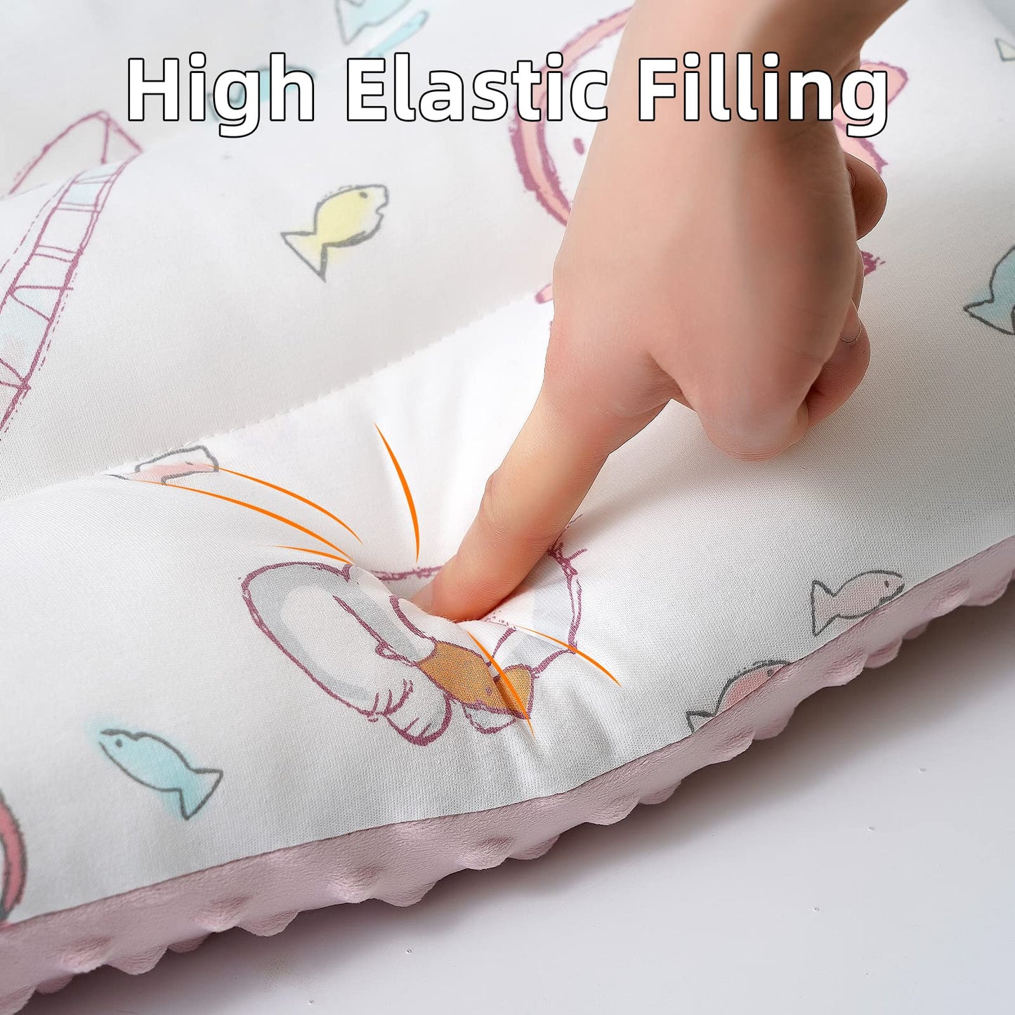 Reidio 1Pcs Toddler Pillow Double Sided Breathable Soft Cotton & Minky Dot Fabric Kids Pillow Cute Small Pillow Machine Washable