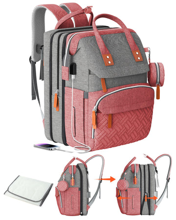 Ismgn Extra Large Diaper Bag Backpack, Multifunctional Diaper Bag, Expandable Diaper Bag, G Pinkgrey