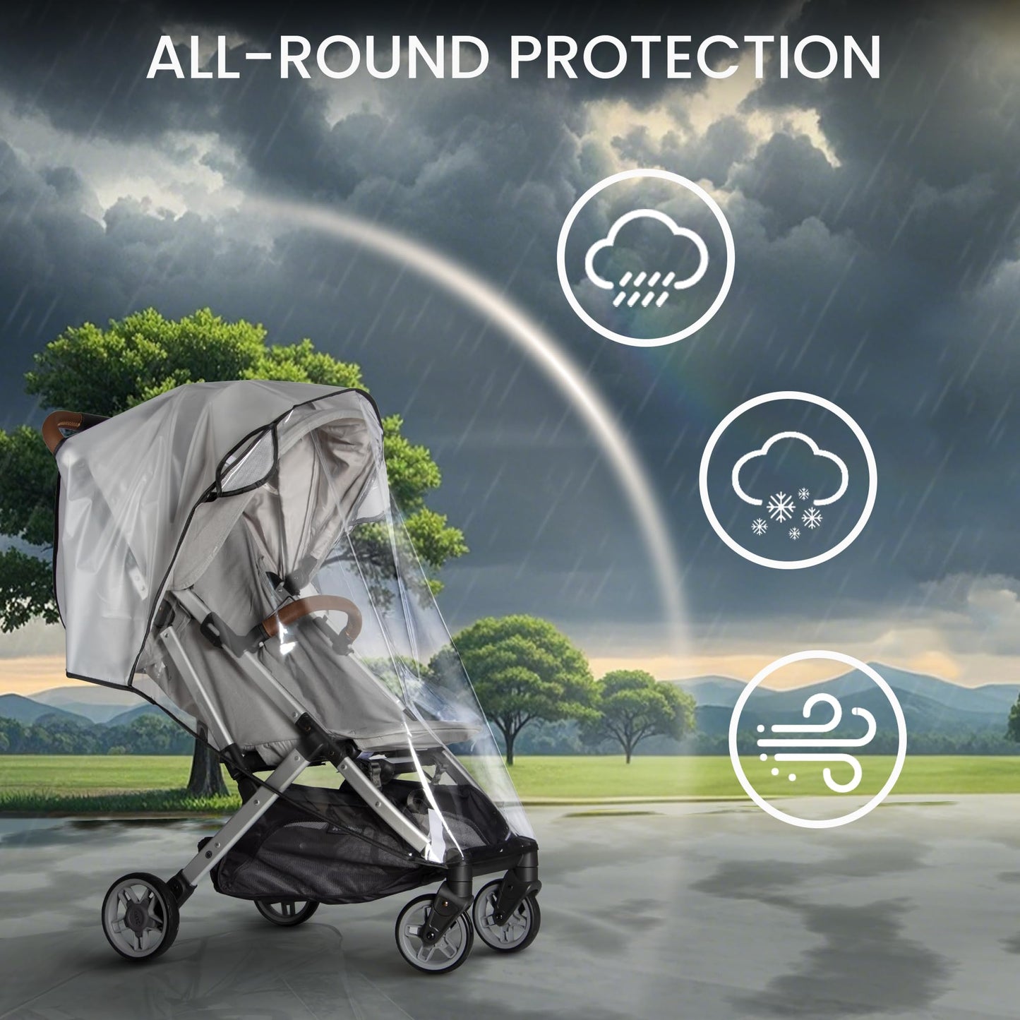 Bemece Baby Stroller Rain Cover Universal Stroller Accessory - Waterproof Windproof Travel Weather Shield Thick & Durable Protec