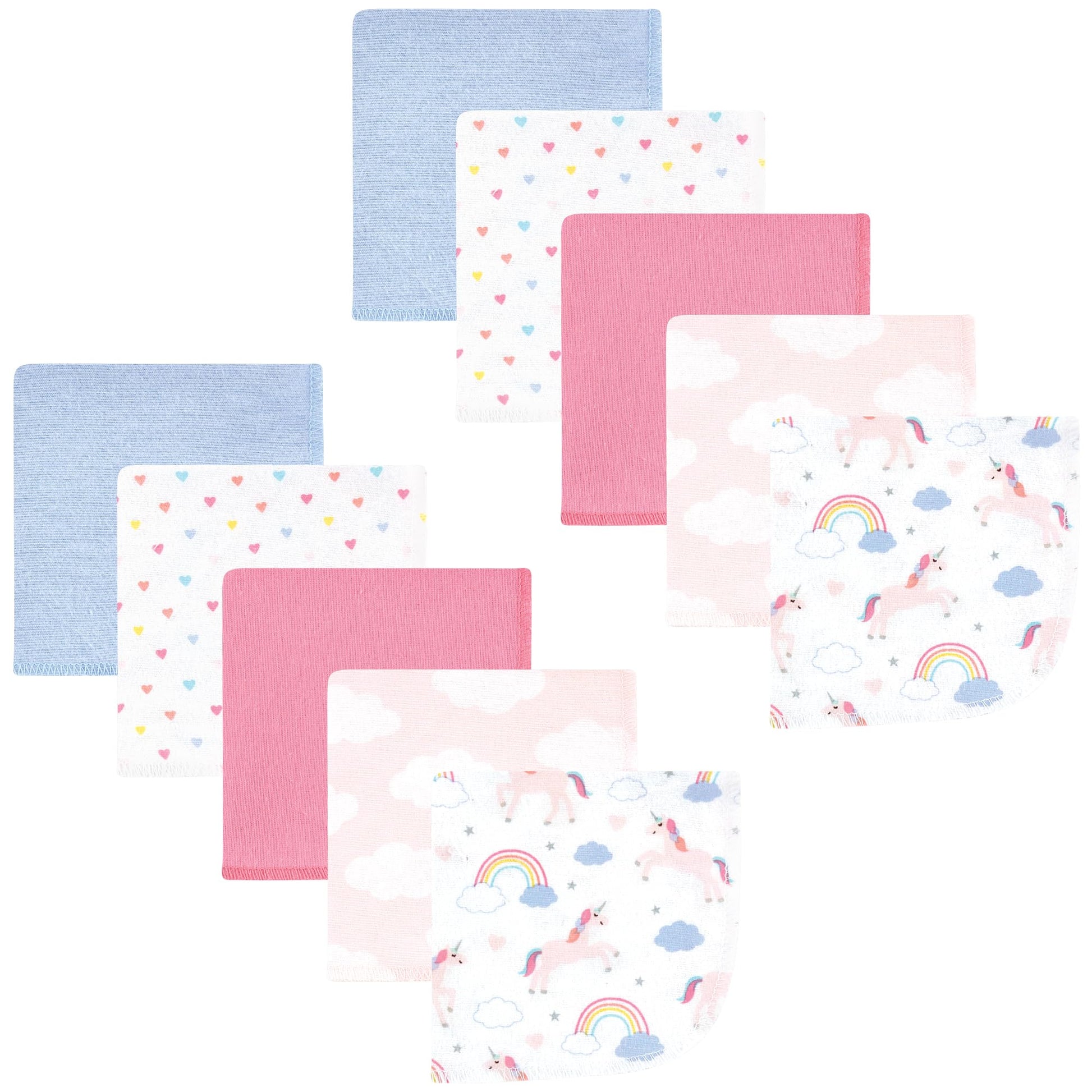 Hudson Baby Unisex Baby Flannel Cotton Washcloths, Unicorns Rainbows 10 Pack, One Size