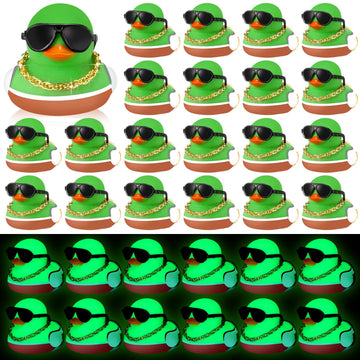Lunmon 48 Pcs Mallard Rubber Duck Glow in The Dark Bulk with Sunglasses Necklace Set Mini Squeaky Rubber Ducks Bath Floating Toy