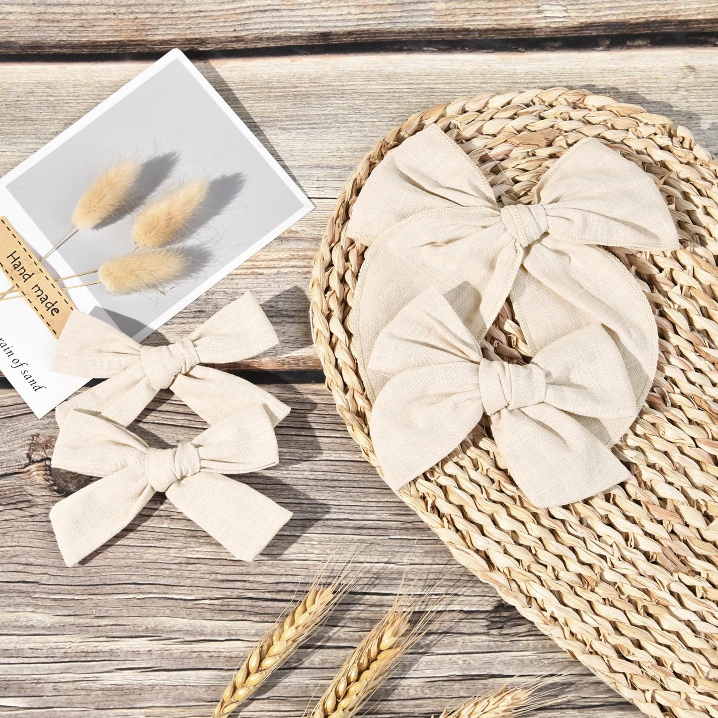Deeka 4 Pcs White Cotton Linen Hair Bows 3 Styles 5' & 4' Handmade Hair Bow Set For Toddler Girls Alligator Hair Clips Knot Bo