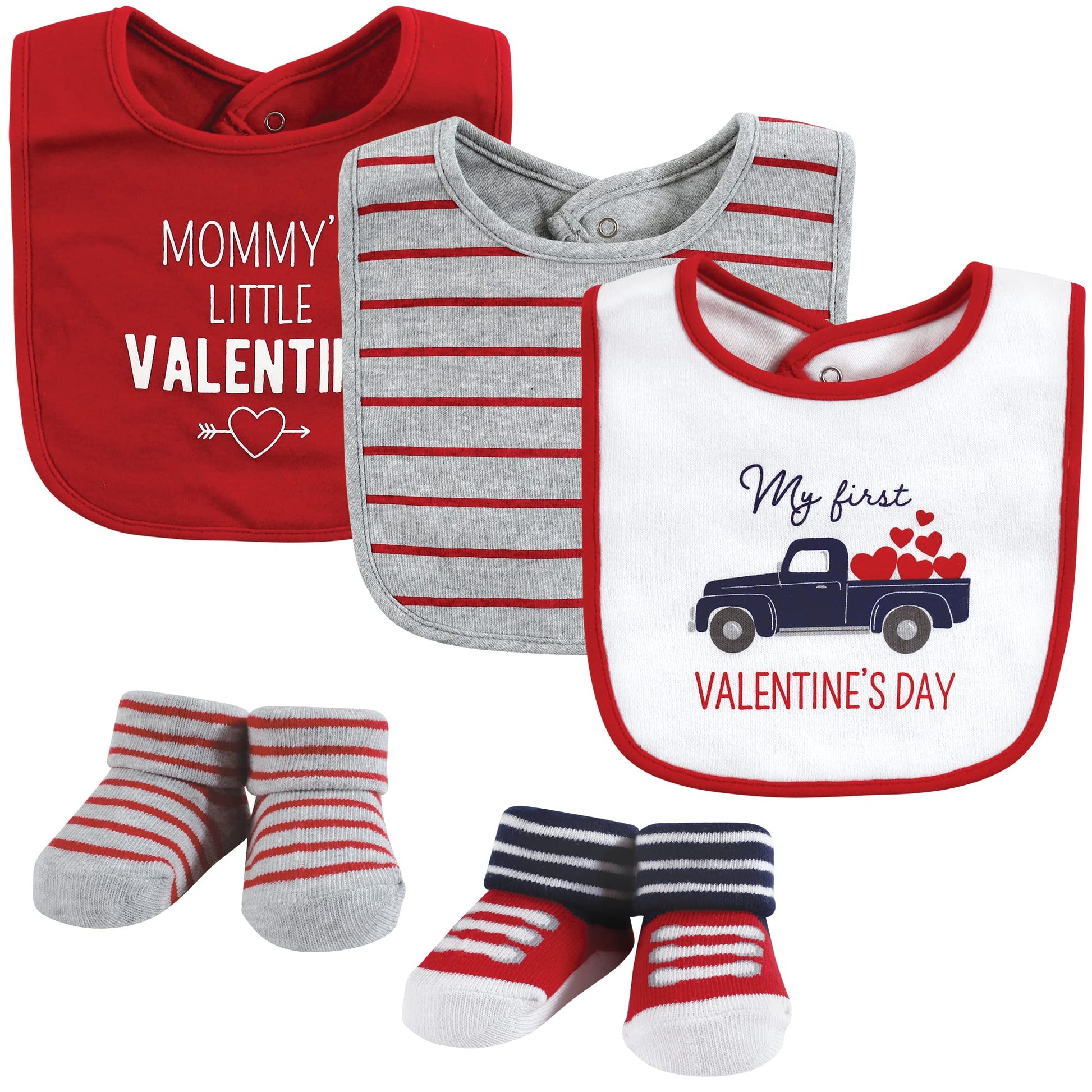 Hudson Baby Unisex Baby Cotton Bib And Sock Set, Valentine Truck, One Size
