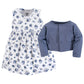 Luvable Friends Baby Girls And Cardigan Casual Dress, Blue Floral, 4T Us