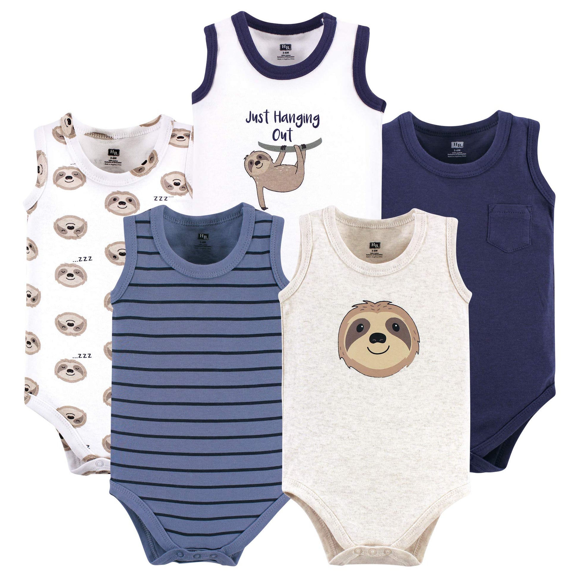 Hudson Baby Unisex Baby Cotton Sleeveless Bodysuits Sloth, 6-9 Months