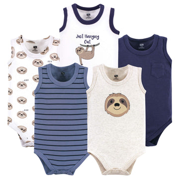 Hudson Baby Unisex Baby Cotton Sleeveless Bodysuits Sloth, 6-9 Months