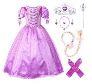 Jerrisapparel Girls Halloween Princess Costume Christmas Birthday Party Dress (9-10, Purple With Accessories)