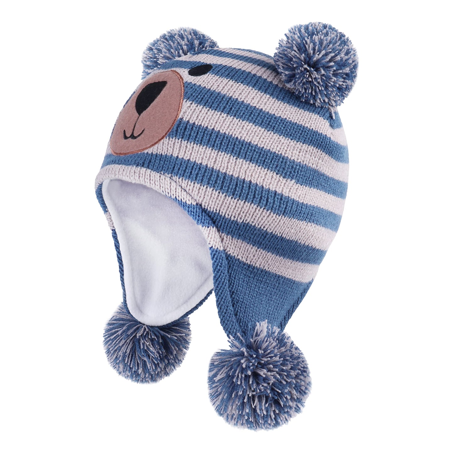 Langzhen Toddler Kids Infant Winter Hat,Earflap Knit Warm Cap Fleece Lined Beanie For Baby Boys Girls (Bear-Blue+Grey 6-12 Month