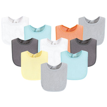 Hudson Baby Unisex Baby Drooler Bib With Waterproof Lining, Gray Orange, One Size