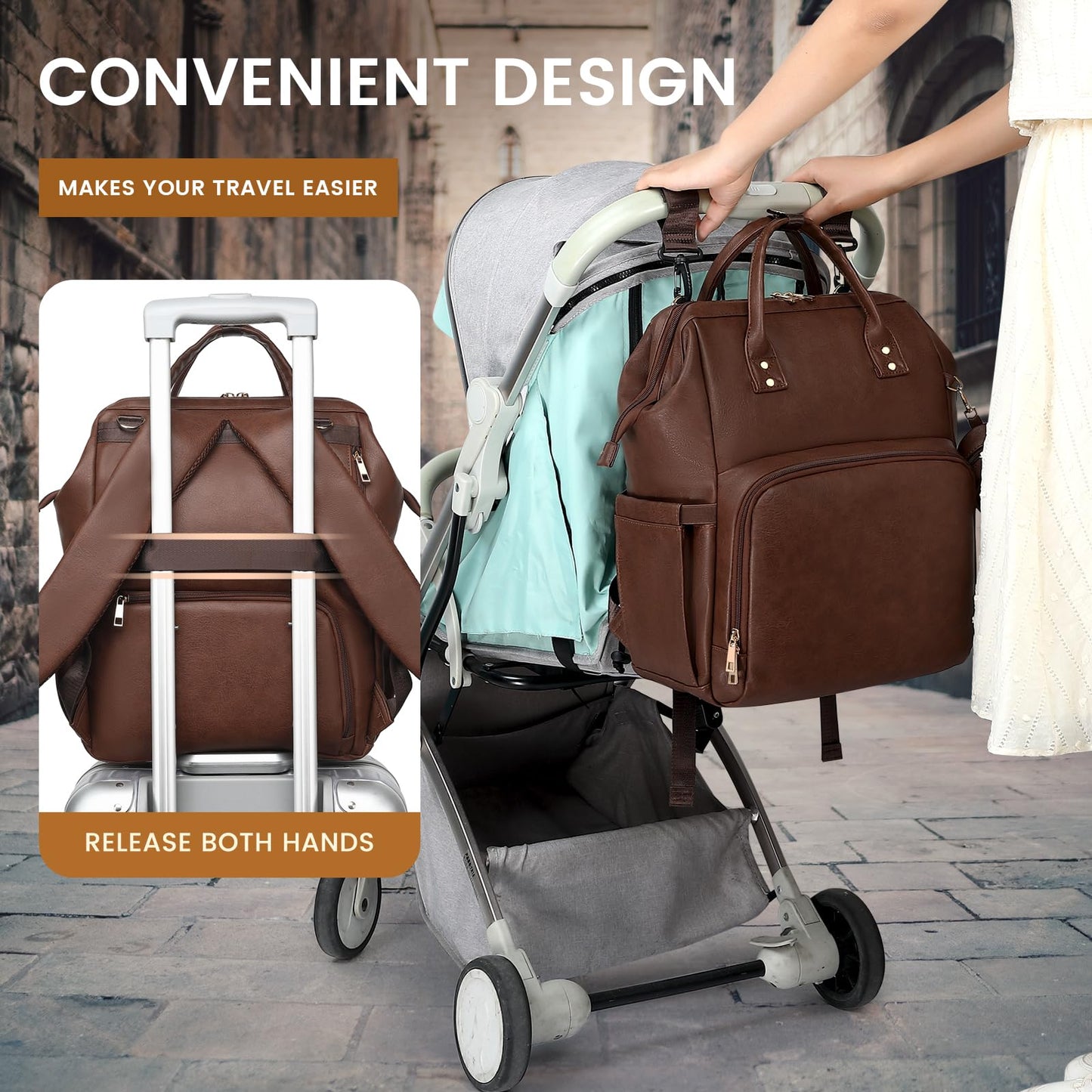 Rosegin Premium Vegan Leather Diaper Bag Backpack With Waterproof Changing Pad - Reinforced Stitching & Zippers, Baby Bag For Bo