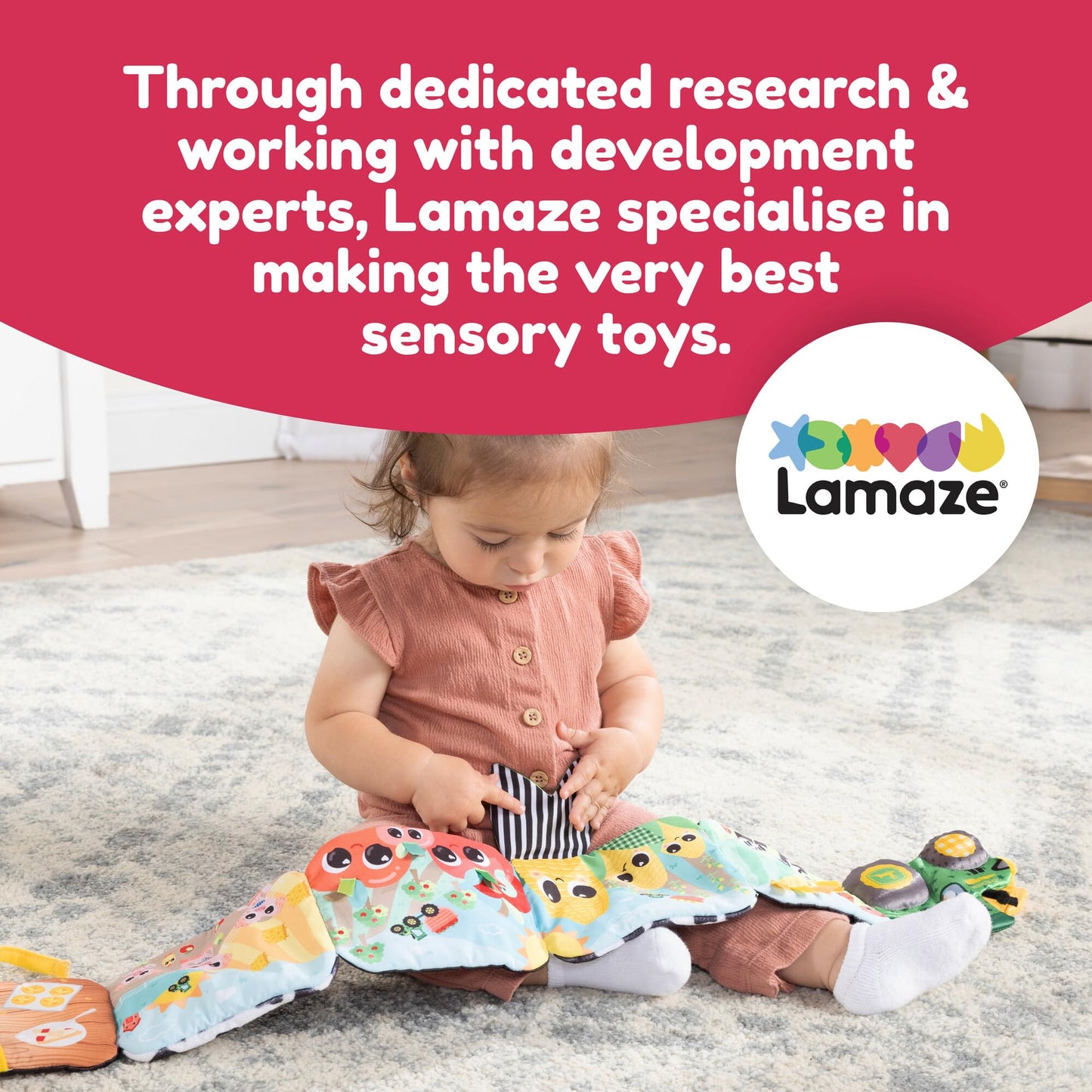 Lamaze John Deere Farm to Table Journey Soft Baby Book - High Contrast Sensory Toys for Early Development - Sensory Tummy Time T