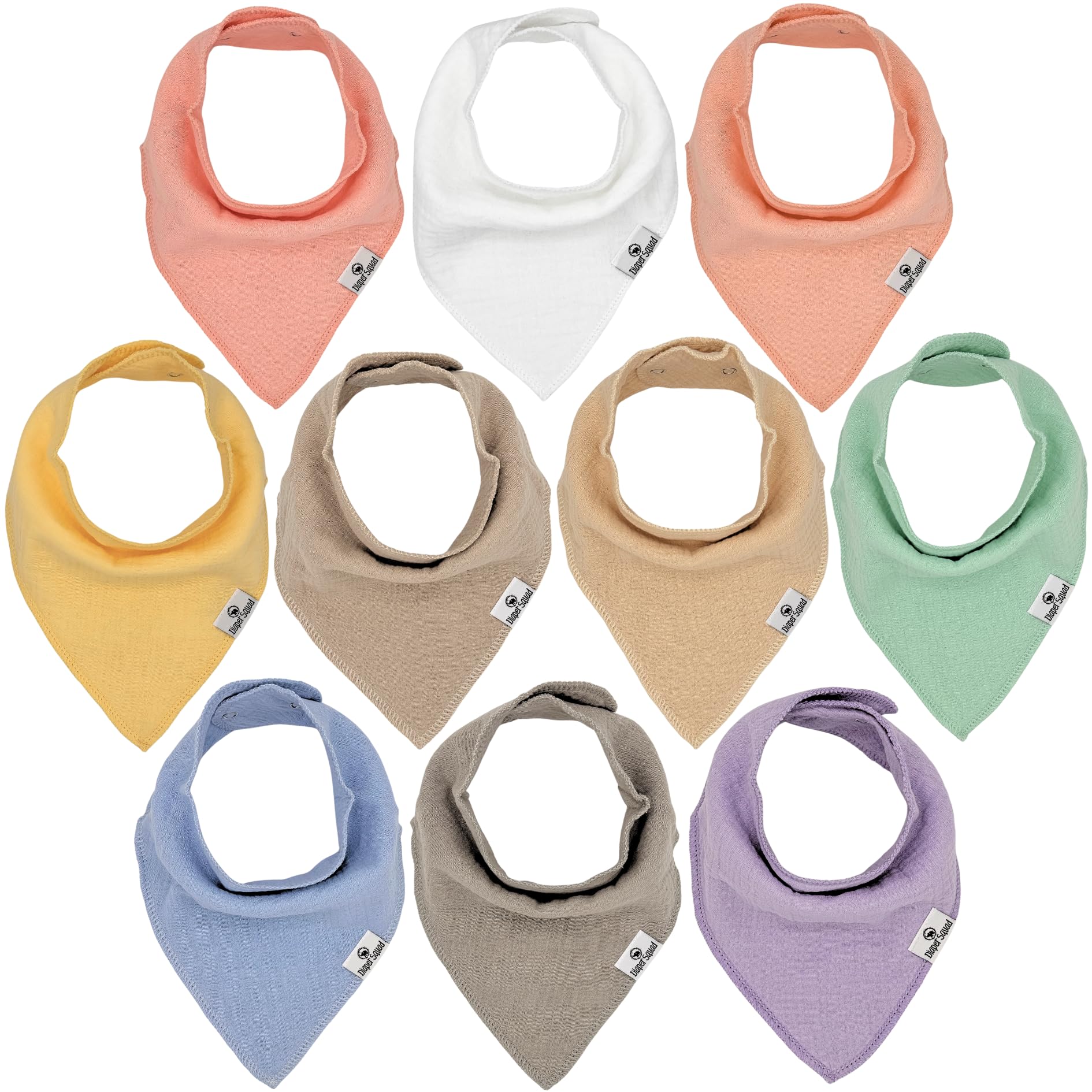 Diapersquad'S 10-Pack Baby Bibs For Drooling And Teething, Bibs For Boys, Baby Girl - Solid Cotton Baby Drool Bibs (Pastel - 100