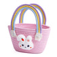 Exun Bunny Basket for Kids, Cute Cotton Tote Bag Hand-Woven Handbag with Rainbow Handles, Easter Egg Hunt Basket Bags for Boys, 