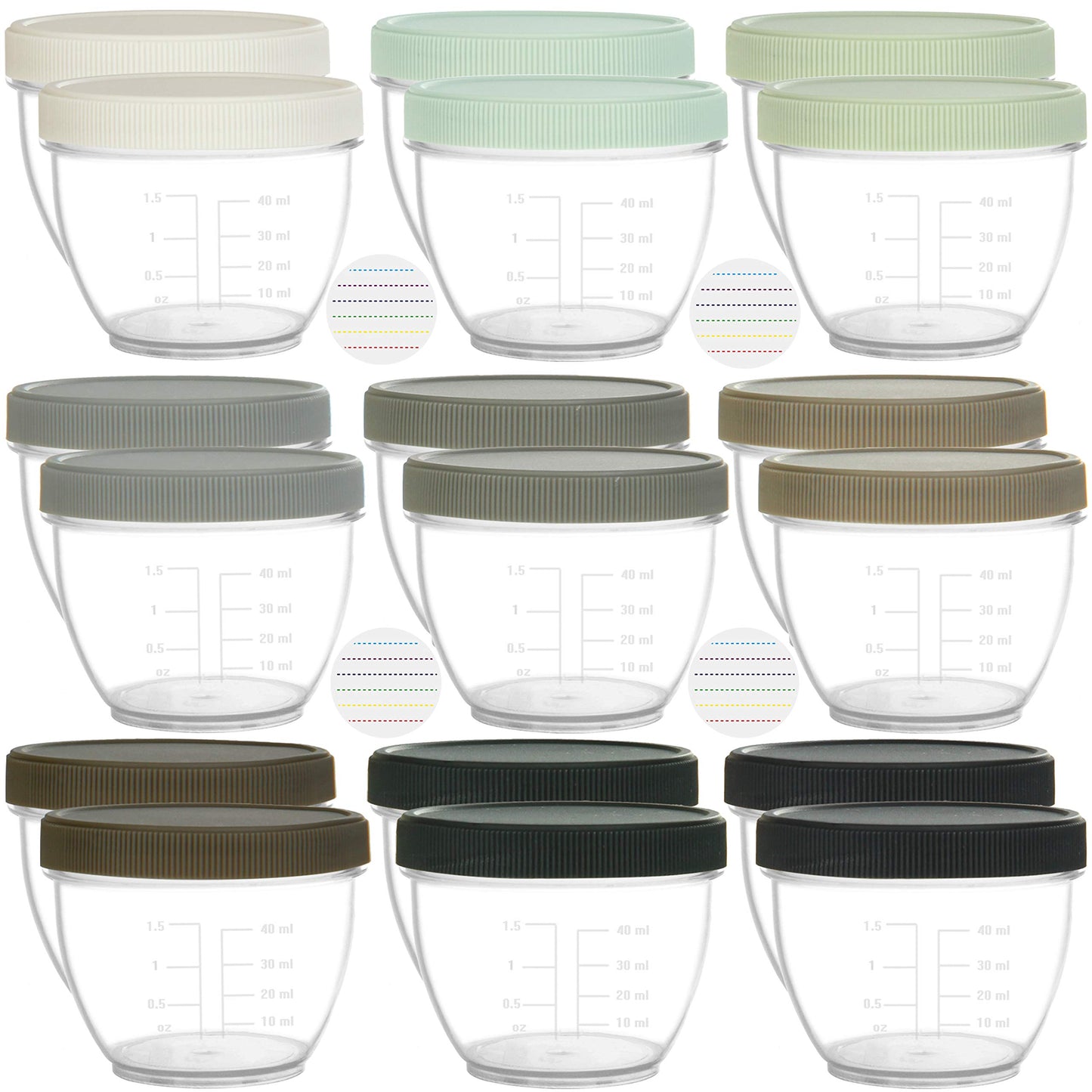 Youngever 18 Sets Baby Food Storage, 2 Ounce Plastic Baby Food Containers With Lids And Labels (Urban Colors)