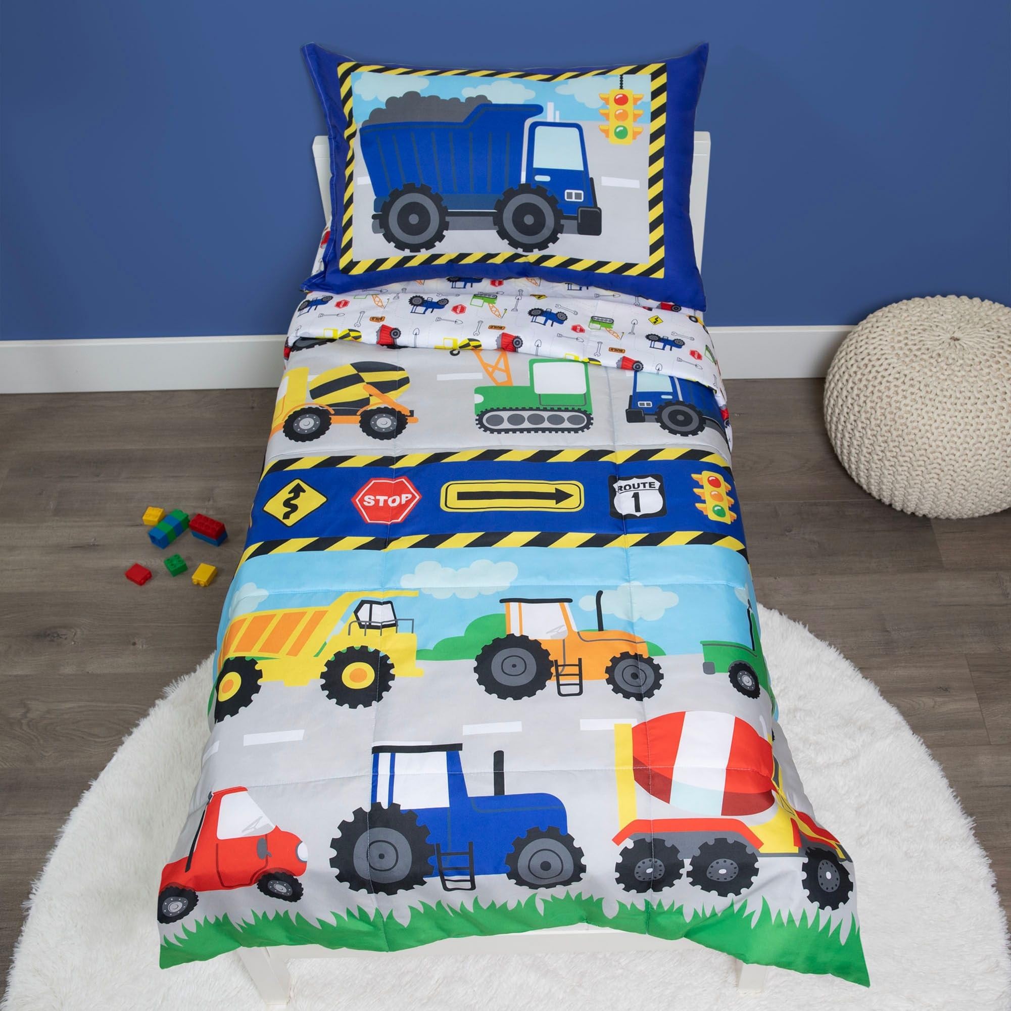 Baby Boom Funhouse Construction Area 4 Piece Toddler Bedding Set ...